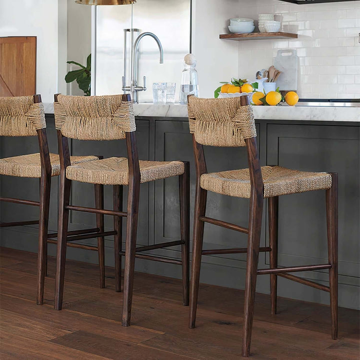 Wooden Bar Stools - Bar Stools For Kitchen Island featuring woven rattan seats and sturdy wooden frames.