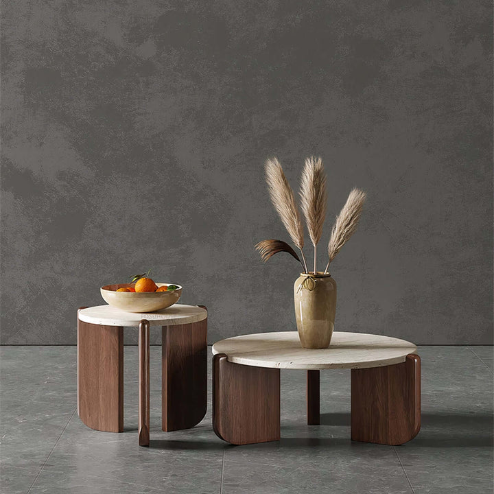 Tables And Coffee Table - Coffee Table Decor Ideas showcasing a marble and oak round coffee table in a modern setting.