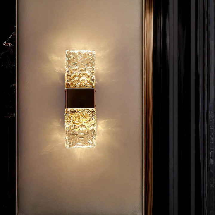 Glass Wall Lights - Wall Sconce Light Shades showcasing textured glass and gold accents illuminating a modern interior.