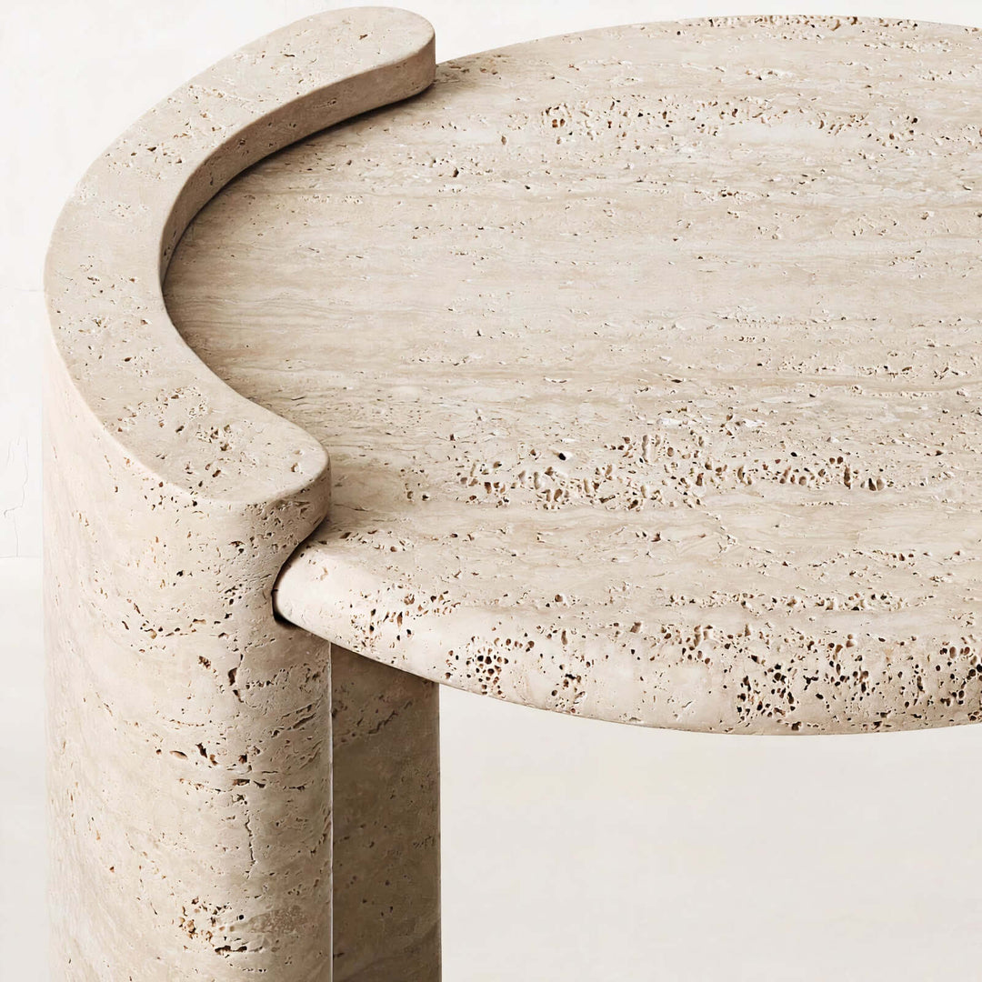 Travertine Side Table | Round Stone Coffee Table — Organic Modern Living Room