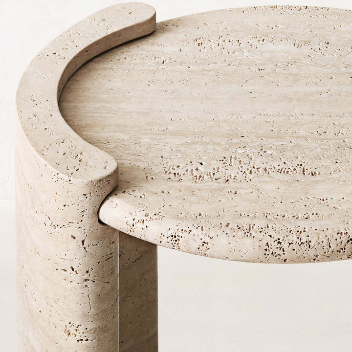 Travertine Side Table | Round Stone Coffee Table — Organic Modern Living Room