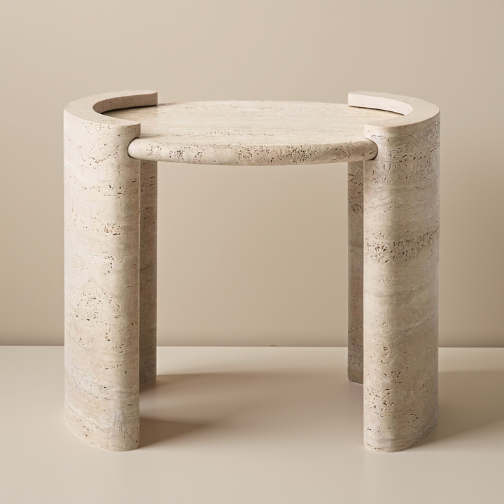 Travertine Side Table | Round Stone Coffee Table — Organic Modern Living Room