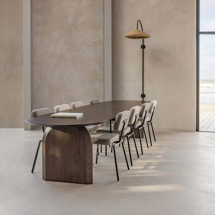 Vintage Wood Dining Table - Dark Wood Dining Table elegantly set in a modern dining space with stylish chairs.