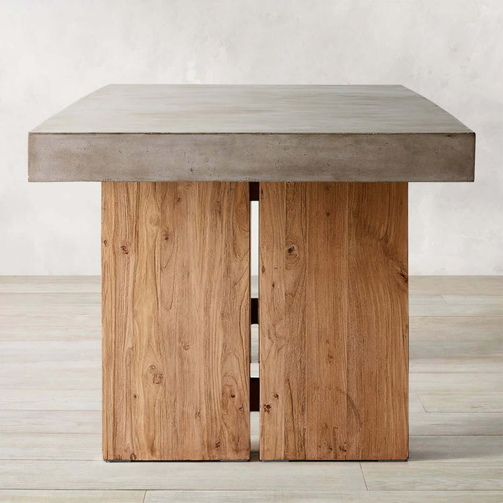 Vintage Wood Dining Table - Luxury & Sophisticated with teak and concrete blend, showcasing stylish design and elegance.