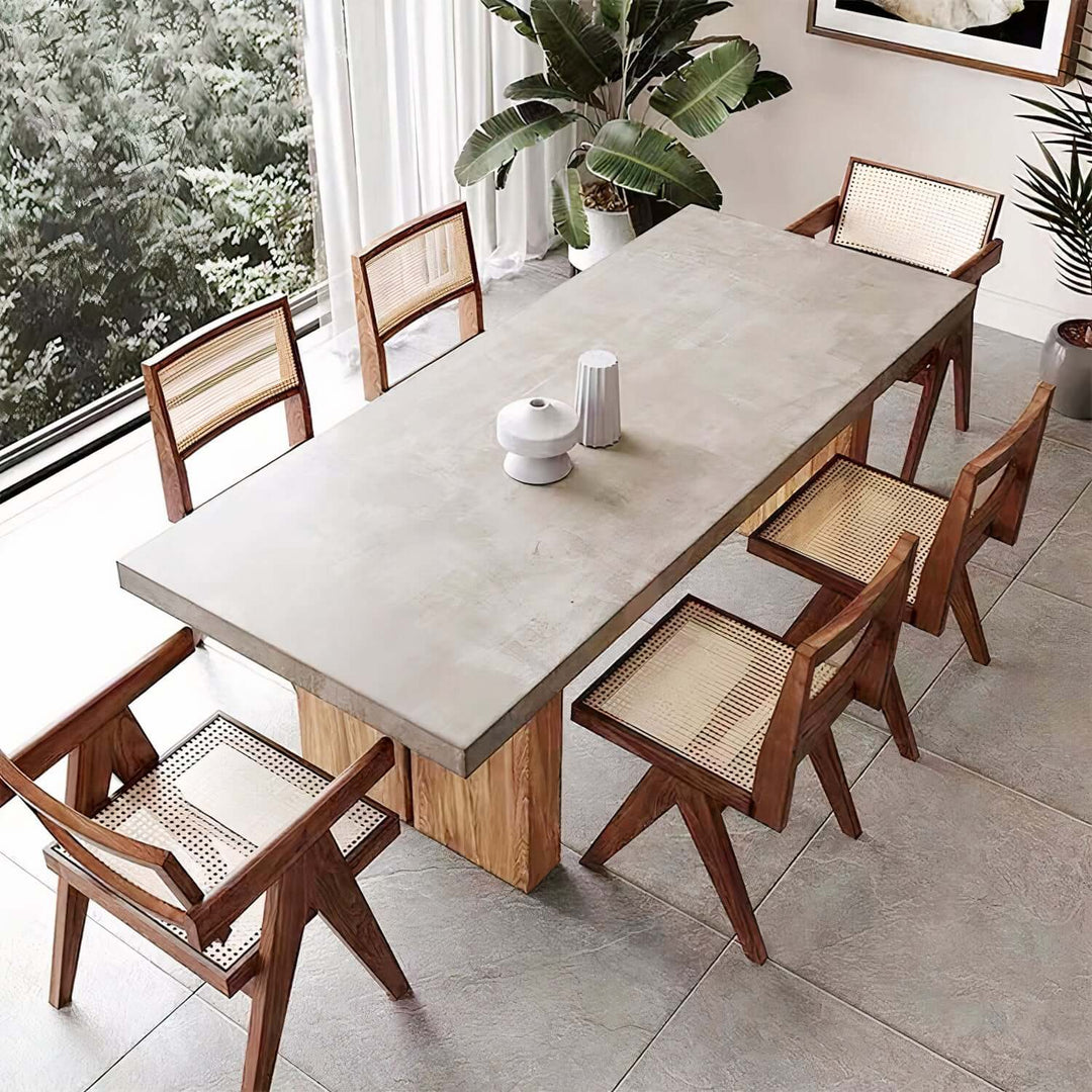 Vintage Wood Dining Table - Luxury & Sophisticated with sleek lines and stylish chairs in a modern interior.