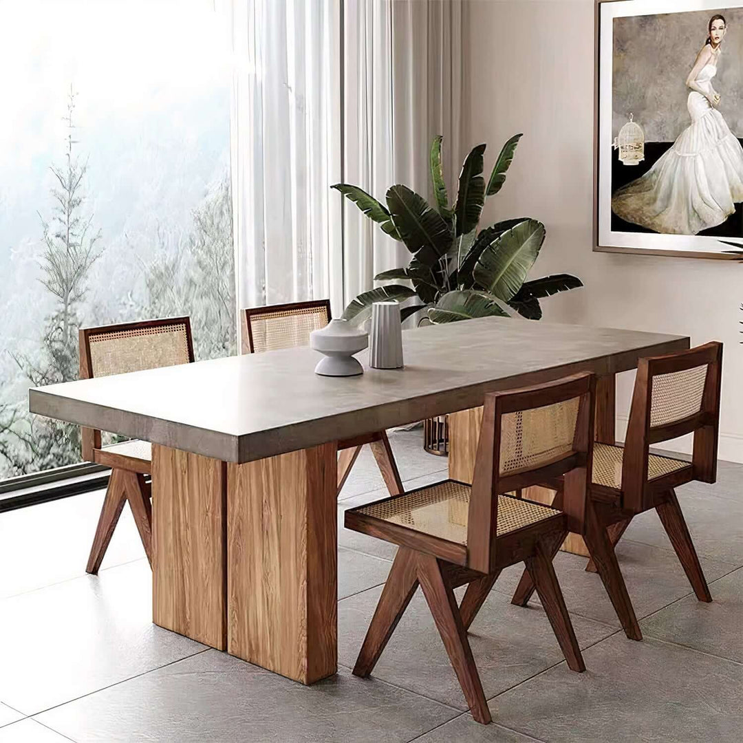 Vintage Wood Dining Table - Luxury & Sophisticated with modern design and elegant chairs in a stylish interior.