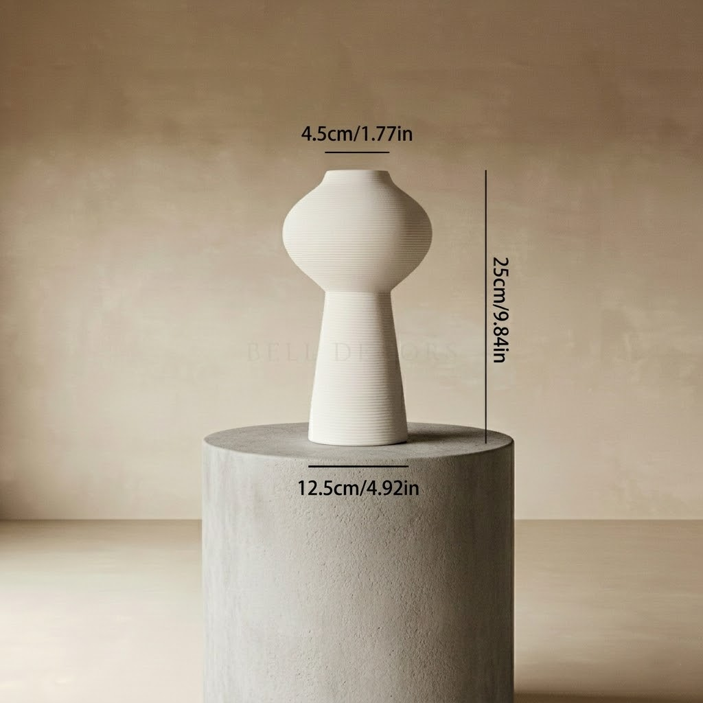 White Ceramic Vase | Ribbed Table Vase — Organic Modern Living Room