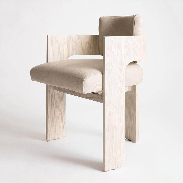 Wood Dining Chair With Cushion - Contemporary Yet Minimalistic in soft beige upholstery, showcasing modern design.