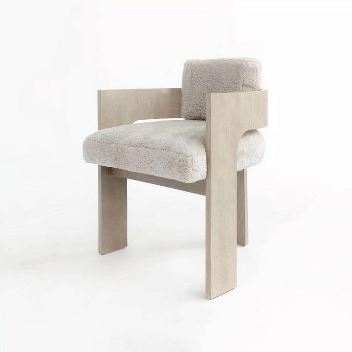 Wood Dining Chair With Cushion - Contemporary Yet Minimalistic design featuring soft shearling upholstery.