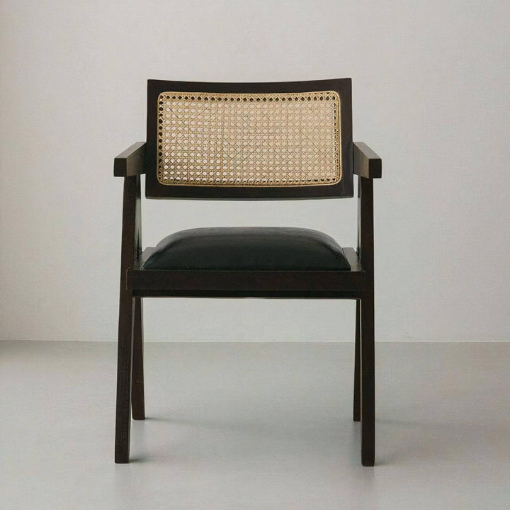 Wood Dining Chair With Cushion - Perfect For Your Home featuring a stylish rattan back and plush leather seat.