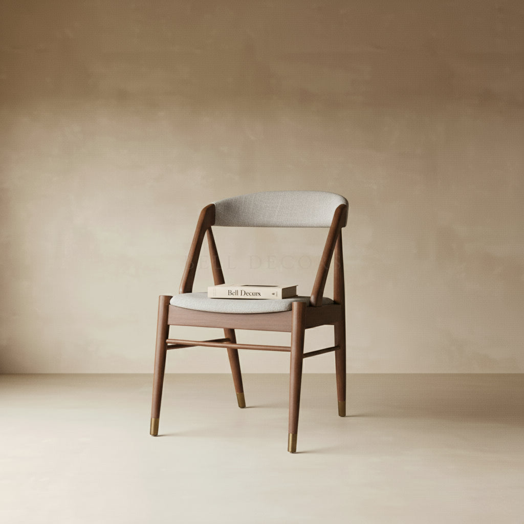 Wood Dining Chair With Cushion - Comfort & Style, featuring a modern design and neutral-toned seating from BellDecors.