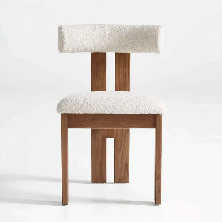 Wood Dining Chair With Cushion - Elegance To Your Home featuring a creamy white boucle seat and classic brown wood base.