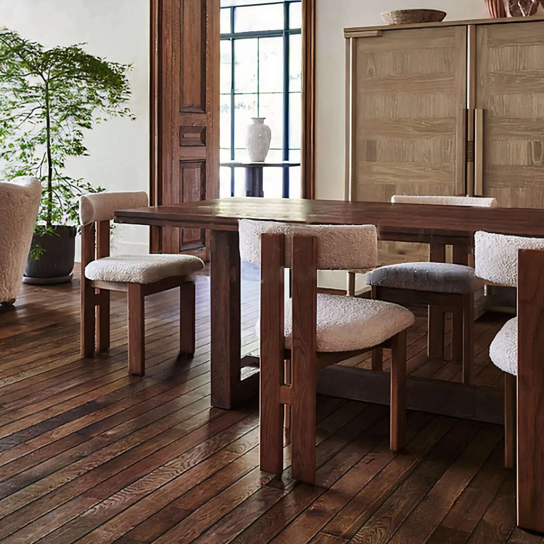 Wood Dining Chair With Cushion - Solid Wood Dining Chair placed around a wooden dining table in a stylish interior.