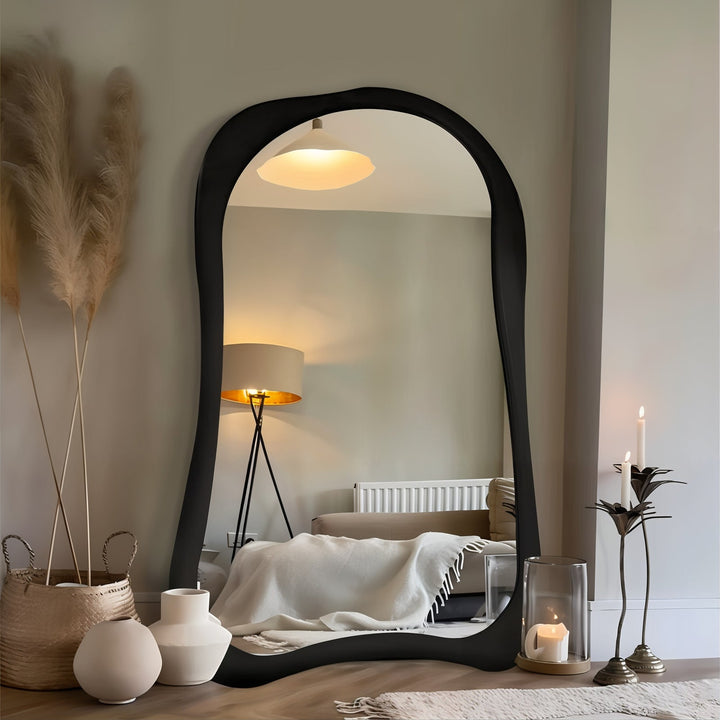 Entryway Mirror - Large Wall Mirror reflecting light in a stylish entryway with vintage decor and soft neutral tones.