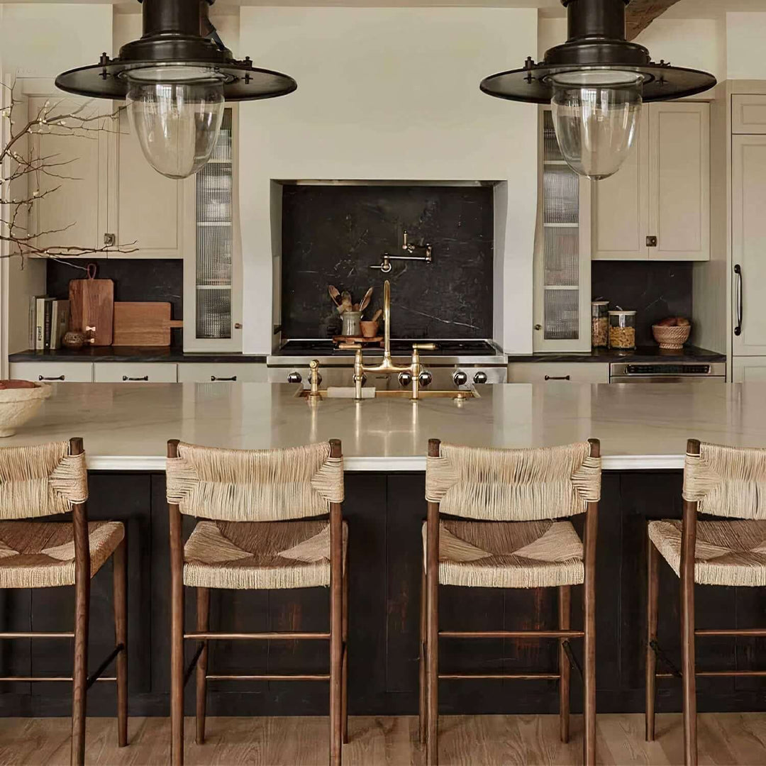 Wooden Bar Stools - Bar Stools For Kitchen Island in a modern kitchen setting with stylish pendant lights.