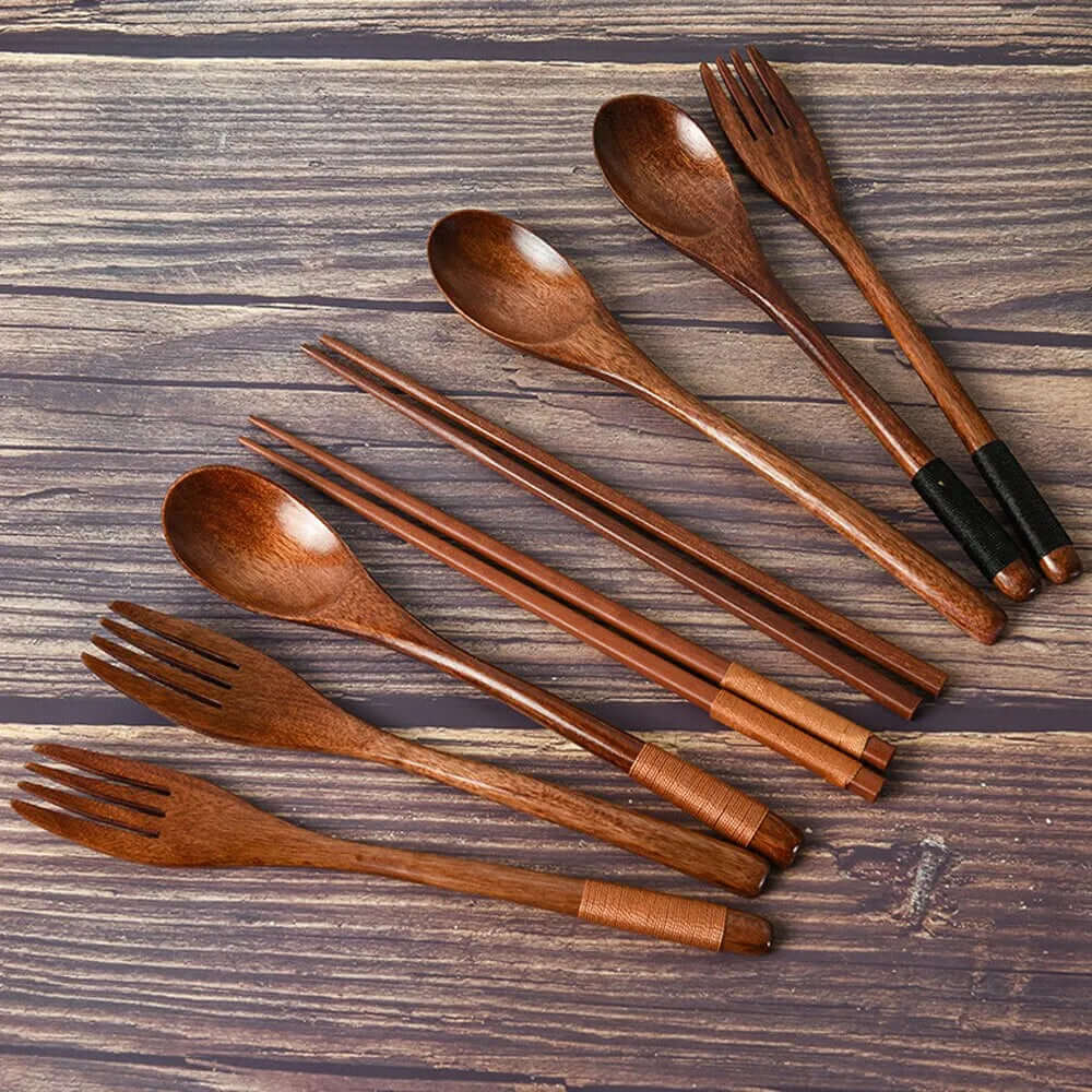 Wooden Cutlery Set | Spoon Fork Chopsticks — Japanese Tableware
