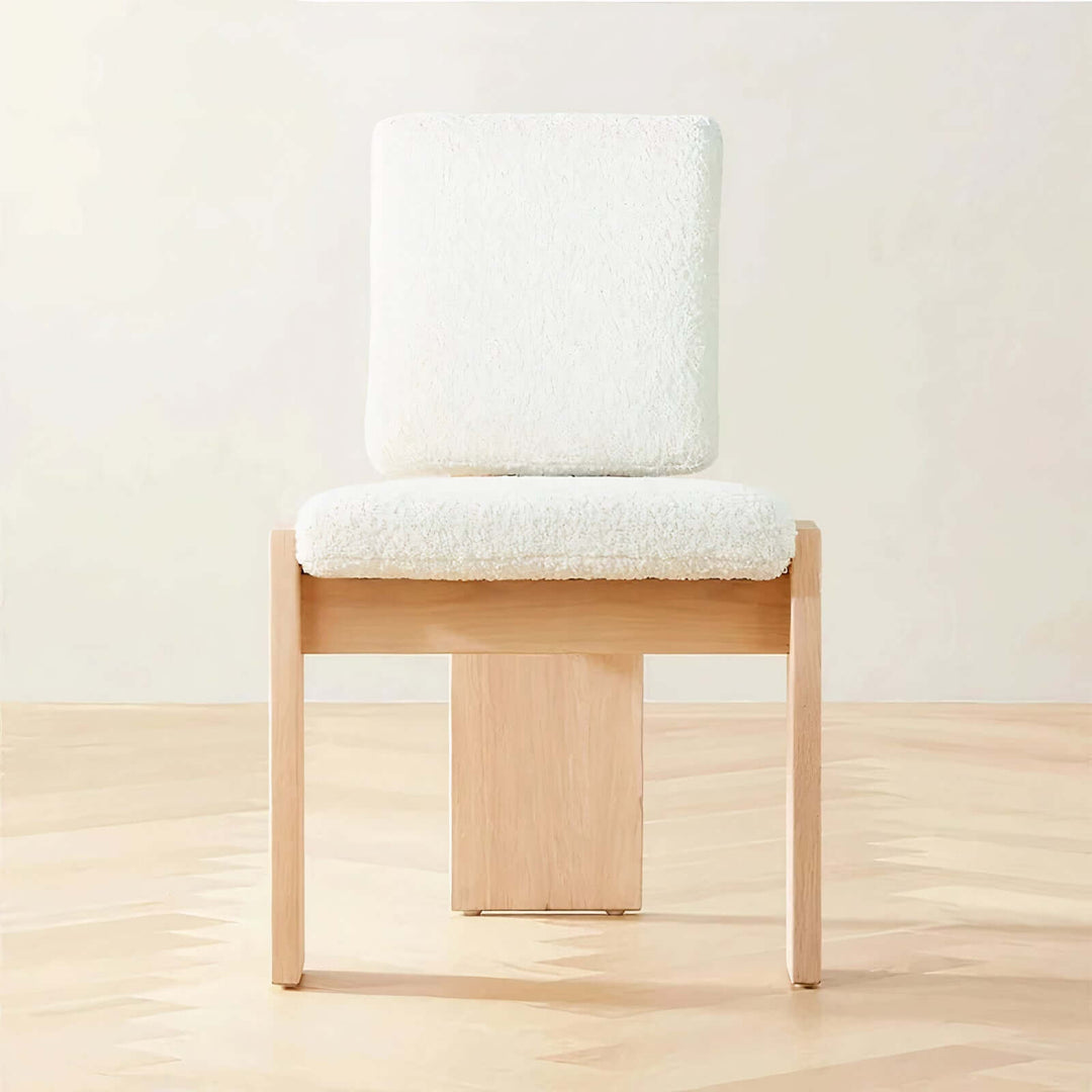 Wood Dining Chair With Cushion - Wooden Dining Chair featuring luxurious boucle fabric and sturdy ashwood frame.