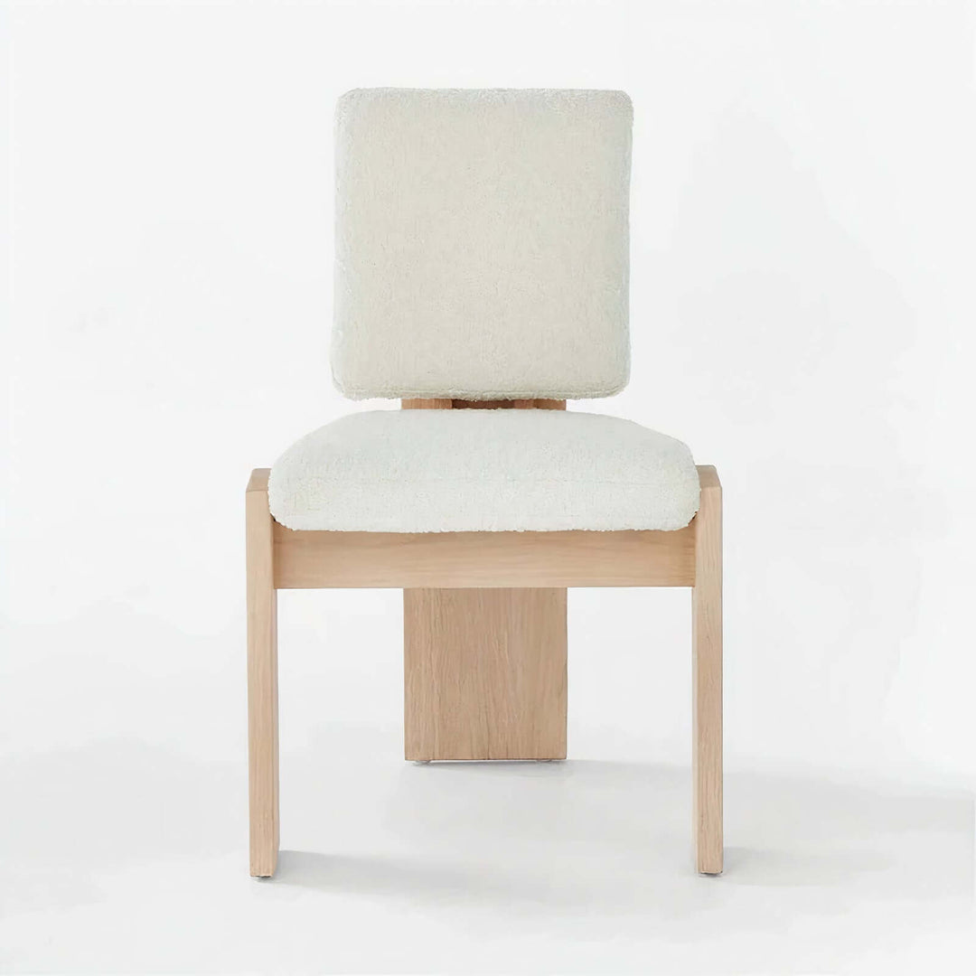 Wood Dining Chair With Cushion - Wooden Dining Chair featuring luxurious boucle fabric and sturdy ashwood frame.