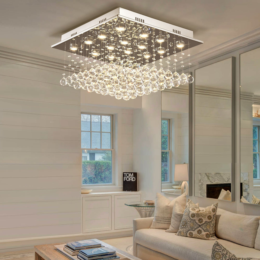 Naomi Square Low Ceiling Raindrop Crystal Chandelier