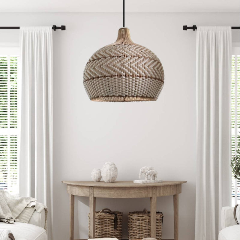 Portia Natural Rattan Woven White Pendant Light