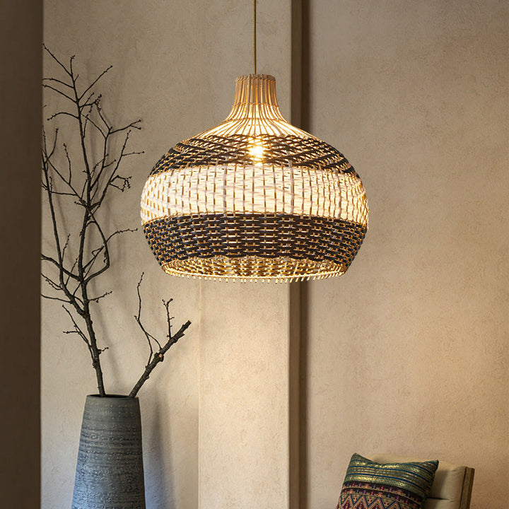 Aurelia Black & White Rattan Pendant Light