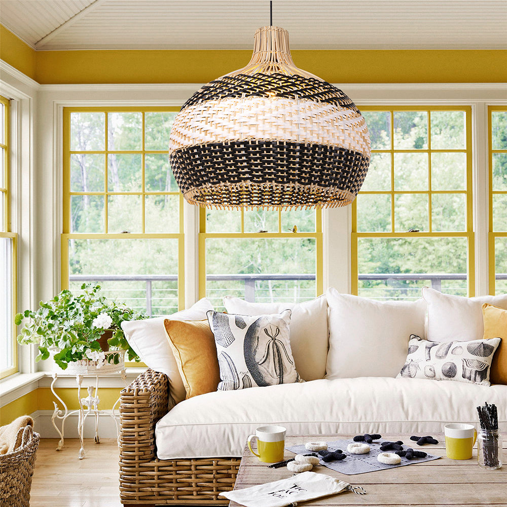 Aurelia Black & White Rattan Pendant Light