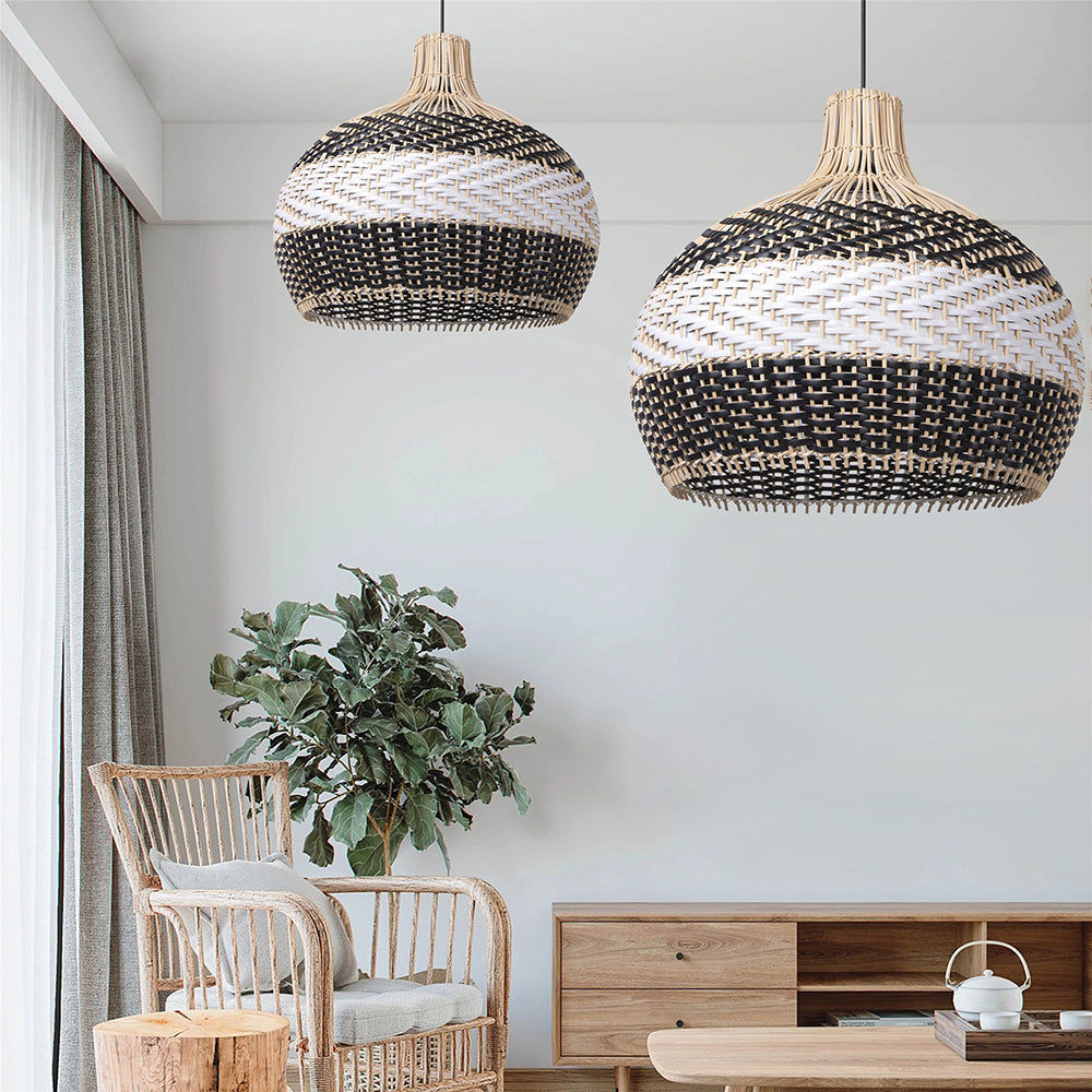 Aurelia Black & White Rattan Pendant Light