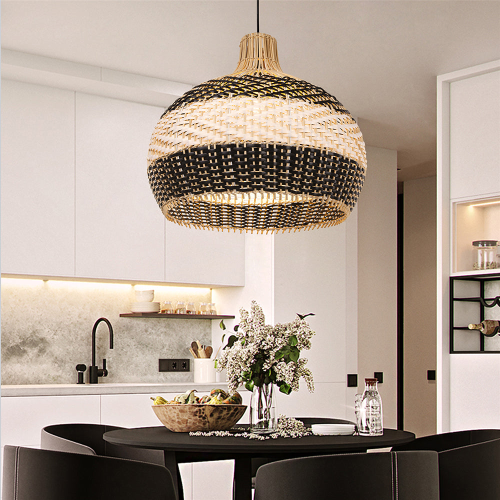 Aurelia Black & White Rattan Pendant Light