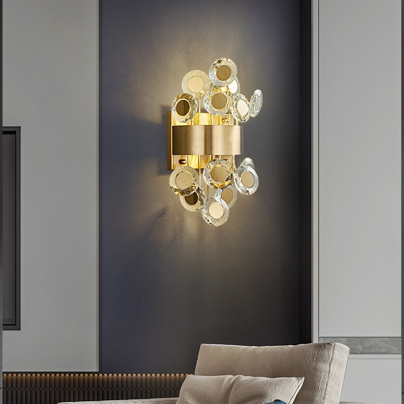 Tazia Golden Crystal Flowers Wall Light