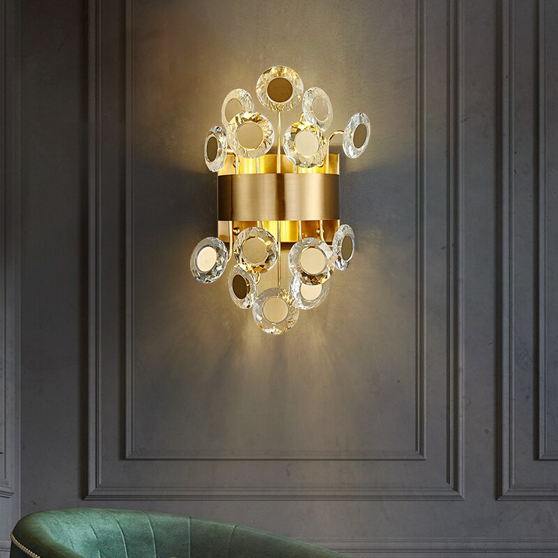 Tazia Golden Crystal Flowers Wall Light