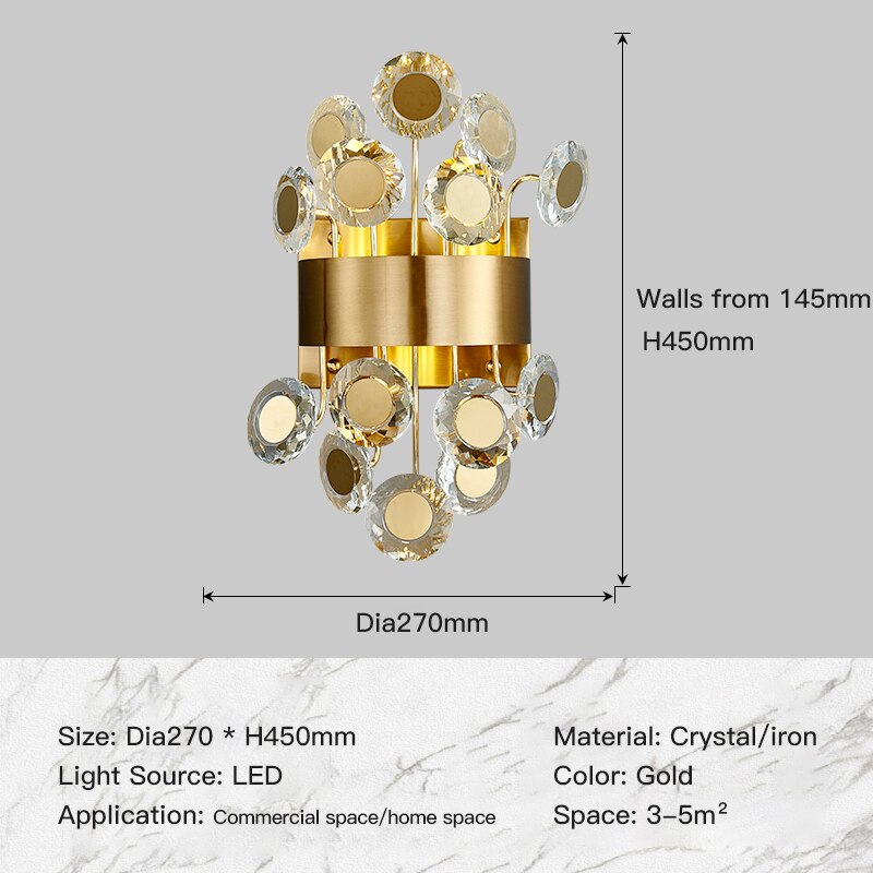 Tazia Golden Crystal Flowers Wall Light