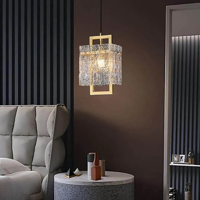 Amelia Square Frame Cracked Glass Pendant Light