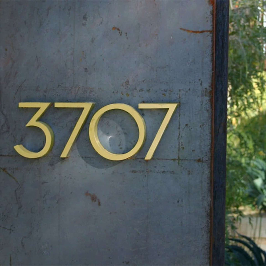 Katana Satin Brass Floating House Number Sign
